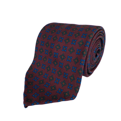 Corbata de Seda Ancient Madder Burdeos con Micropatrón Floral Geométrico