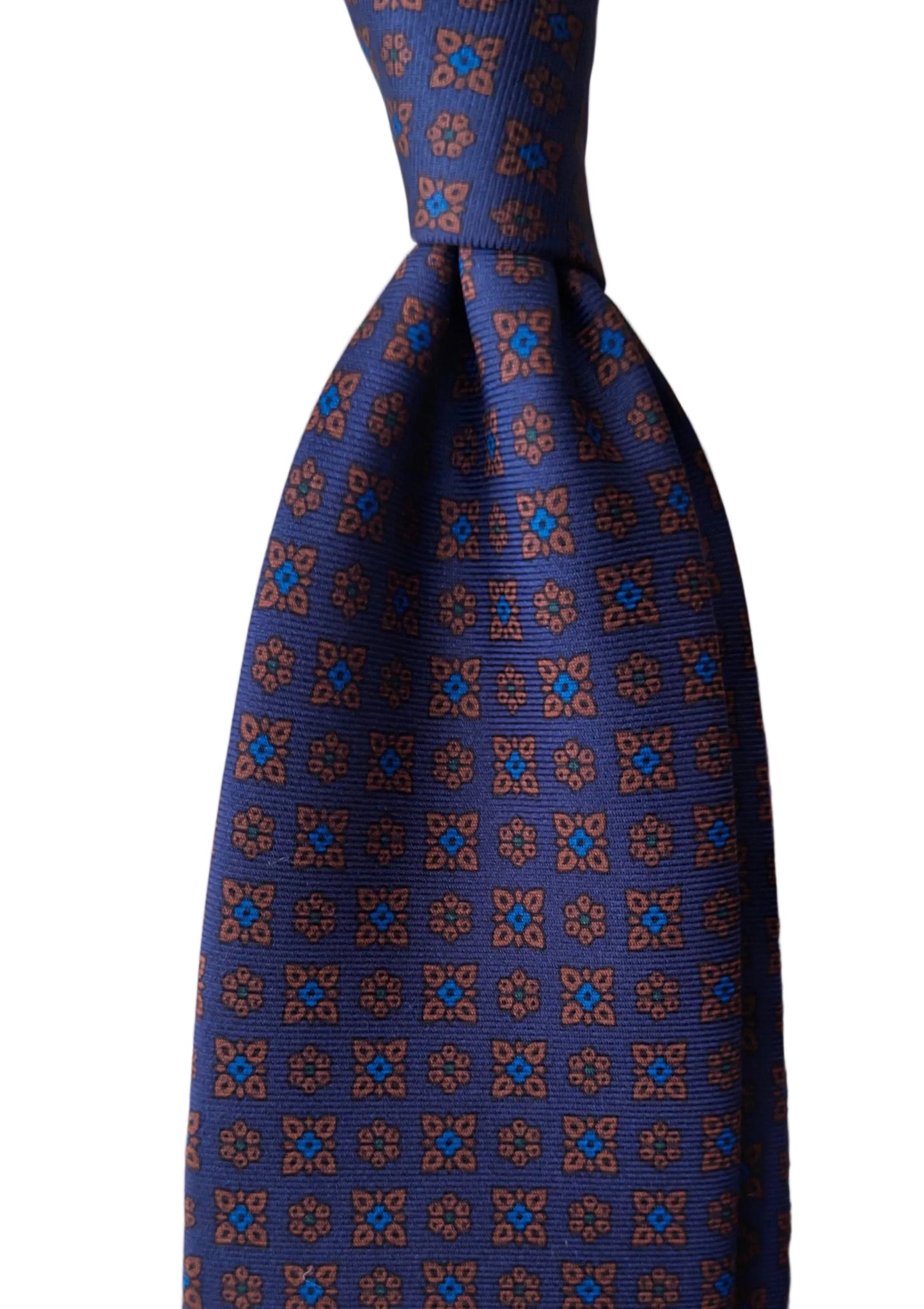 Corbata de Seda Ancient Madder Azul Marino con Micropatrón Floral Geométrico