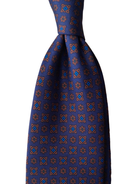 Corbata de Seda Ancient Madder Azul Marino con Micropatrón Floral Geométrico