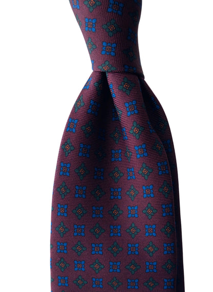 Corbata de Seda Ancient Madder Burdeos con Micropatrón Floral Geométrico
