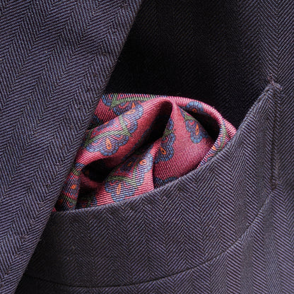 Pañuelo de Seda Ancient Madder – Reversible Medallón Borgoña y Azul
