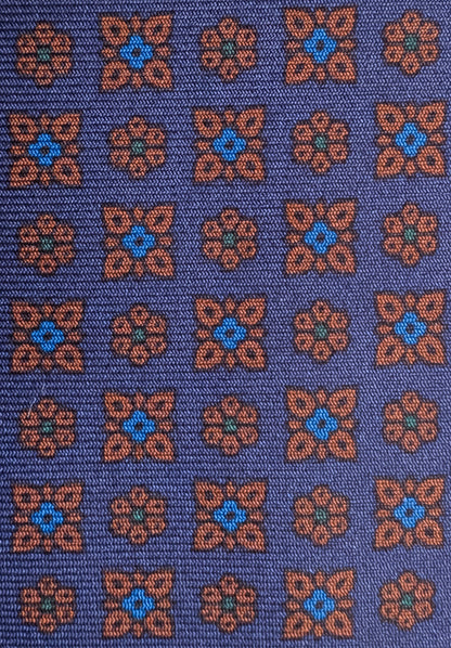Corbata de Seda Ancient Madder Azul Marino con Micropatrón Floral Geométrico